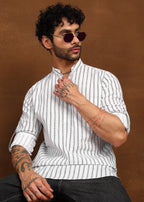Fabmade Driftline Stripe Linen Short Kurta | Grocsy