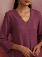 trueBrowns Light Purple Cotton Dobby Flared Kurta Set | Grocsy