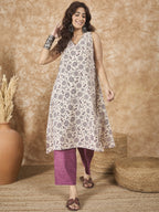 InWeave Dusty Mauve V Neck Aline Kurta Set | Grocsy