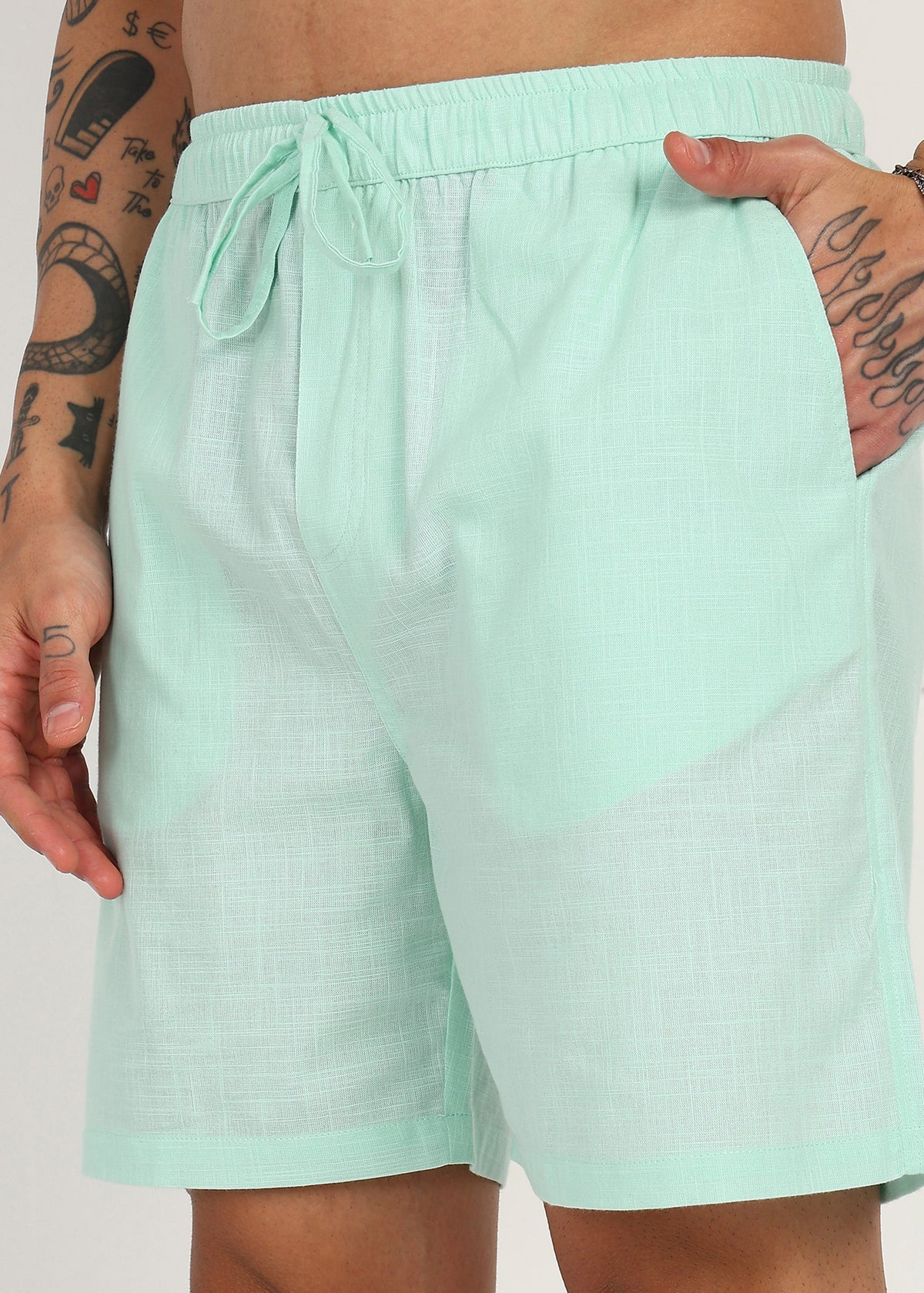 Fabmade Mint Drift Linen Shorts | Grocsy