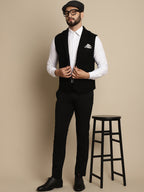 Even Apparels Men's Black Wool Waistcoat with Notched Lapel | Grocsy