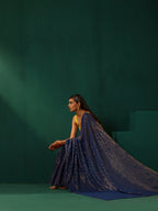 trueBrowns Royal Blue Cotton Gold Lurex Striped Ready to Wear Saree | Grocsy