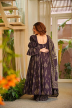 Yash Enterprise Navy Blue Digital Print Muslin Party Wear Sharara Suit Set | Grocsy