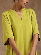 trueBrowns Lime Modal Satin High-Low Relax Kurta Set | Grocsy