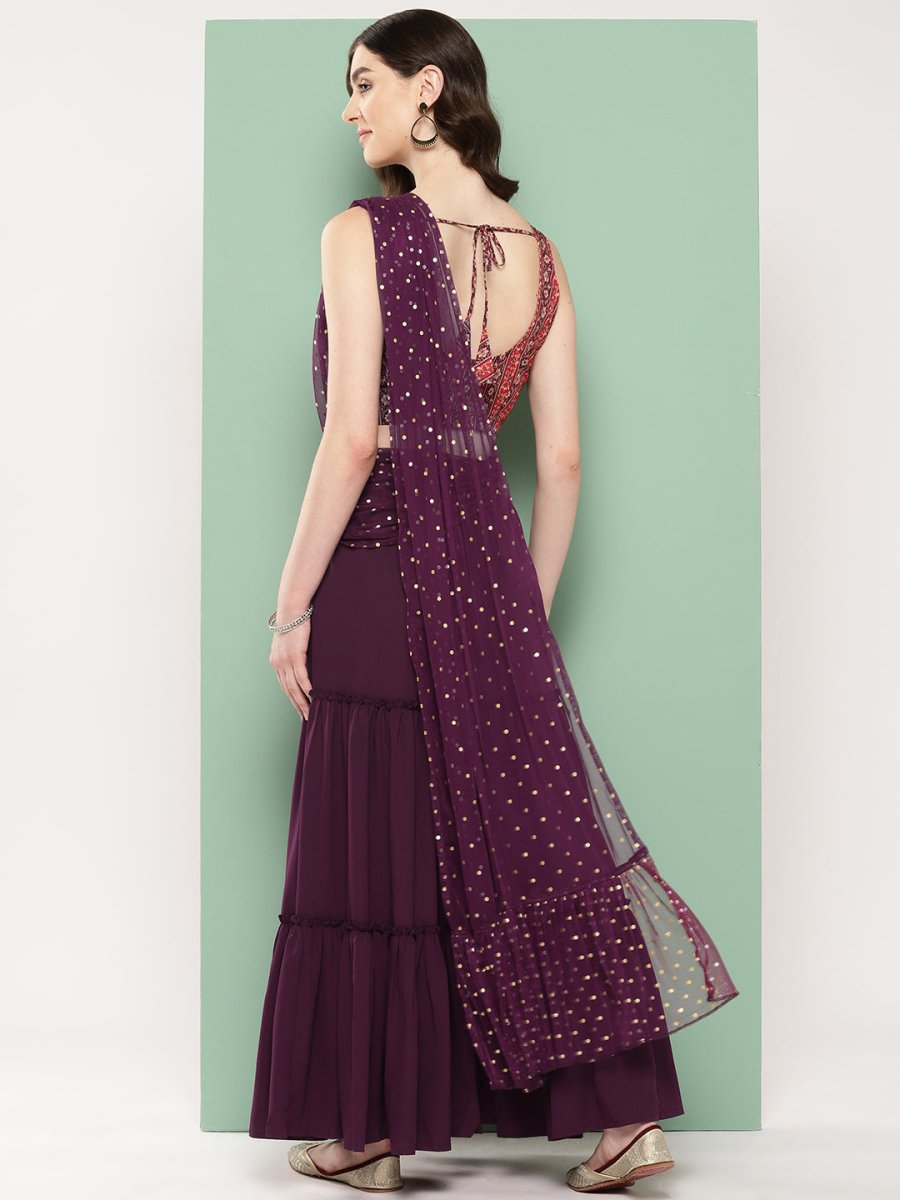 Ahalyaa Printed Ethnic Co-Ords with Draped Dupatta | Grocsy