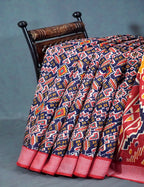 Shades of Navy Blue Colour Patola Print Semi Chanderi Saree By Gayathri Reddy Designer Studio | Grocsy