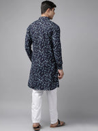 Fabmade Pure Cotton Pathani Kurta Print With Pyjama | Grocsy