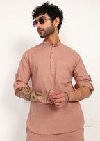 Fabmade Men’S Peach Linen Short Kurta Set | Grocsy