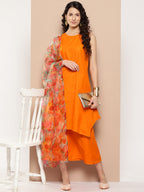 InWeave Women's Tangy Orange Short Pallazo Set W Green Or Dupatta | Grocsy