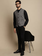 Even Apparels Men's Black Woolen Waistcoat With Patch Pocket | Grocsy