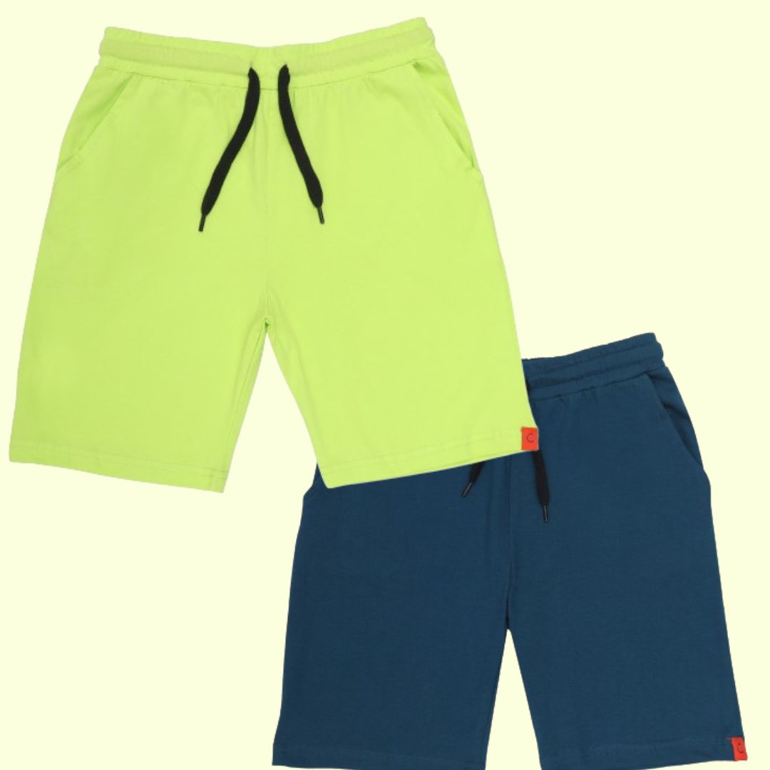 Chilins Kids Cotton Shorts Green & Blue | Grocsy