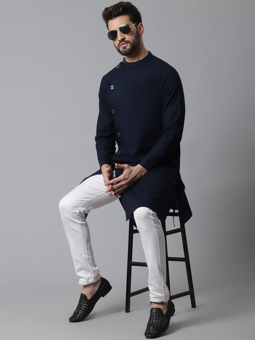 Indian Clothing Even Apparels Blue Sherwani Kurta With Asymetrical Cut | Grocsy