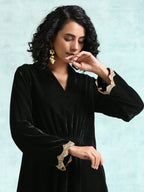 trueBrowns Black Velvet Lace Kurta | Grocsy
