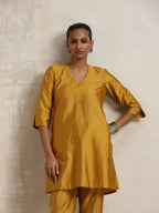 trueBrowns Gold Silk Kurta Co-ord Set | Grocsy