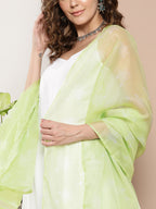 InWeave Women's Cream Strappy With Green White Chintz Organza Dupatta | Grocsy
