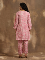 trueBrowns Light Mauve Zig-Zag Printed Silk Co-Ord Set | Grocsy