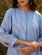 trueBrowns Light Blue Cotton Dobby Flared Co-ord Set | Grocsy
