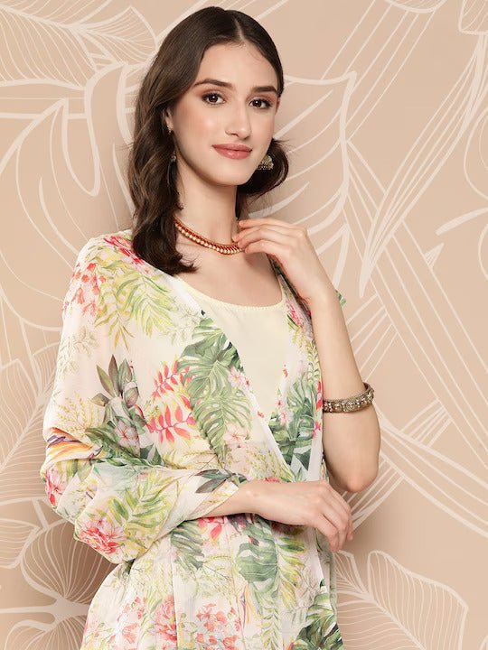 Ahalyaa Floral Printed Poly Chiffon Saree | Grocsy