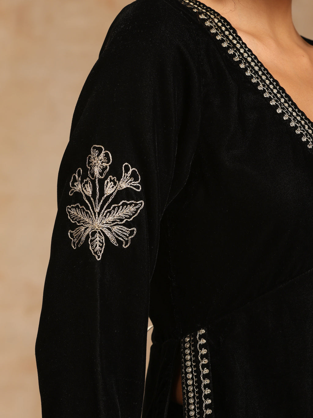 trueBrowns Black Velvet Embroidered Co-ord Set | Grocsy