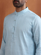 trueBrowns Men's Blue Sequin Chanderi Kurta | Grocsy