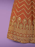 Myra Orange Georgette Embroidered Designer Lehenga | Grocsy