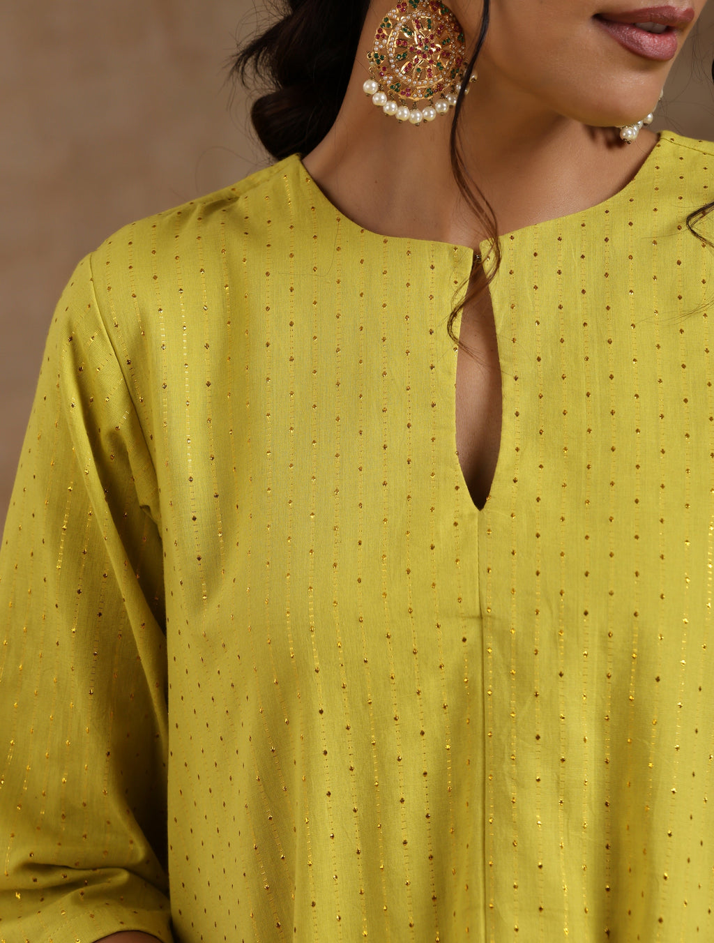 trueBrowns Lime Gold Cotton Handkerchief Kurta Set | Relove | Grocsy