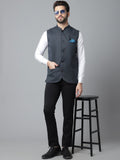 Even Apparels Men's Blue Nehru Jacket With Welt Pockets | Grocsy