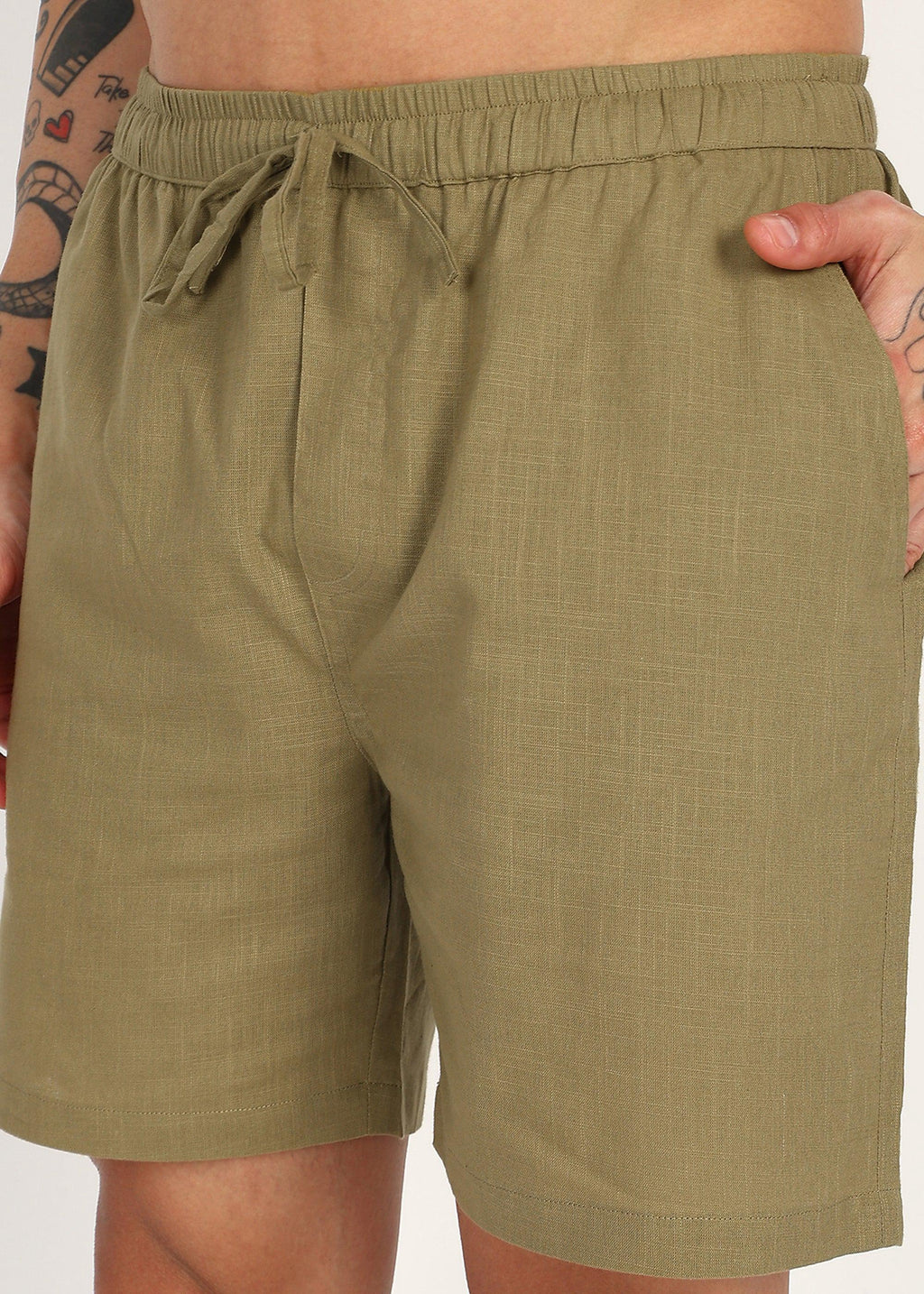 Fabmade Olive Ease Linen Shorts | Grocsy