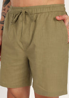 Fabmade Olive Ease Linen Shorts | Grocsy