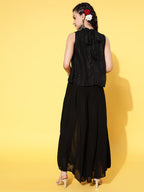 InWeave Women's Black Lurex Top With Flared Pallazo | Grocsy