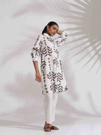 trueBrowns White Cotton Stripe Print Kurta Co-ord Set | Grocsy