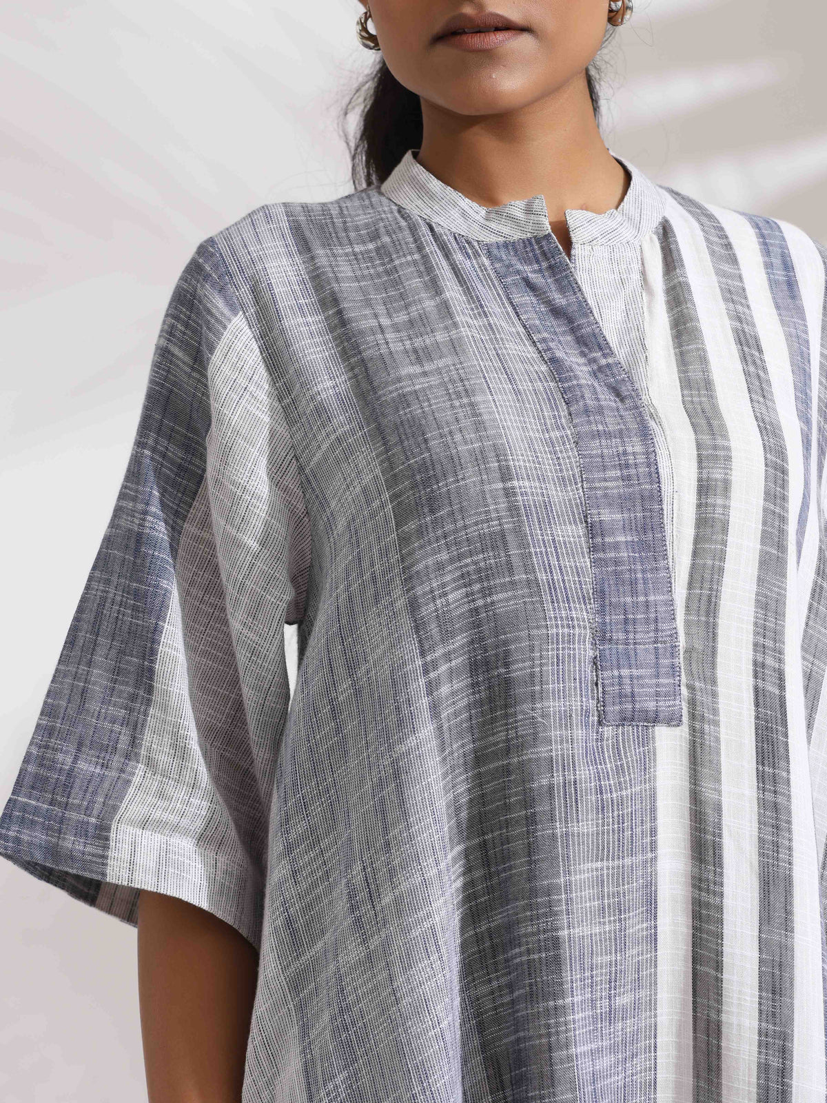 trueBrowns Off-White Cotton Multi Stripe Flared Dress | Grocsy