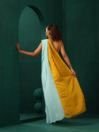 trueBrowns Blue Mustard Muslin Silk Ready to Wear Saree | Grocsy