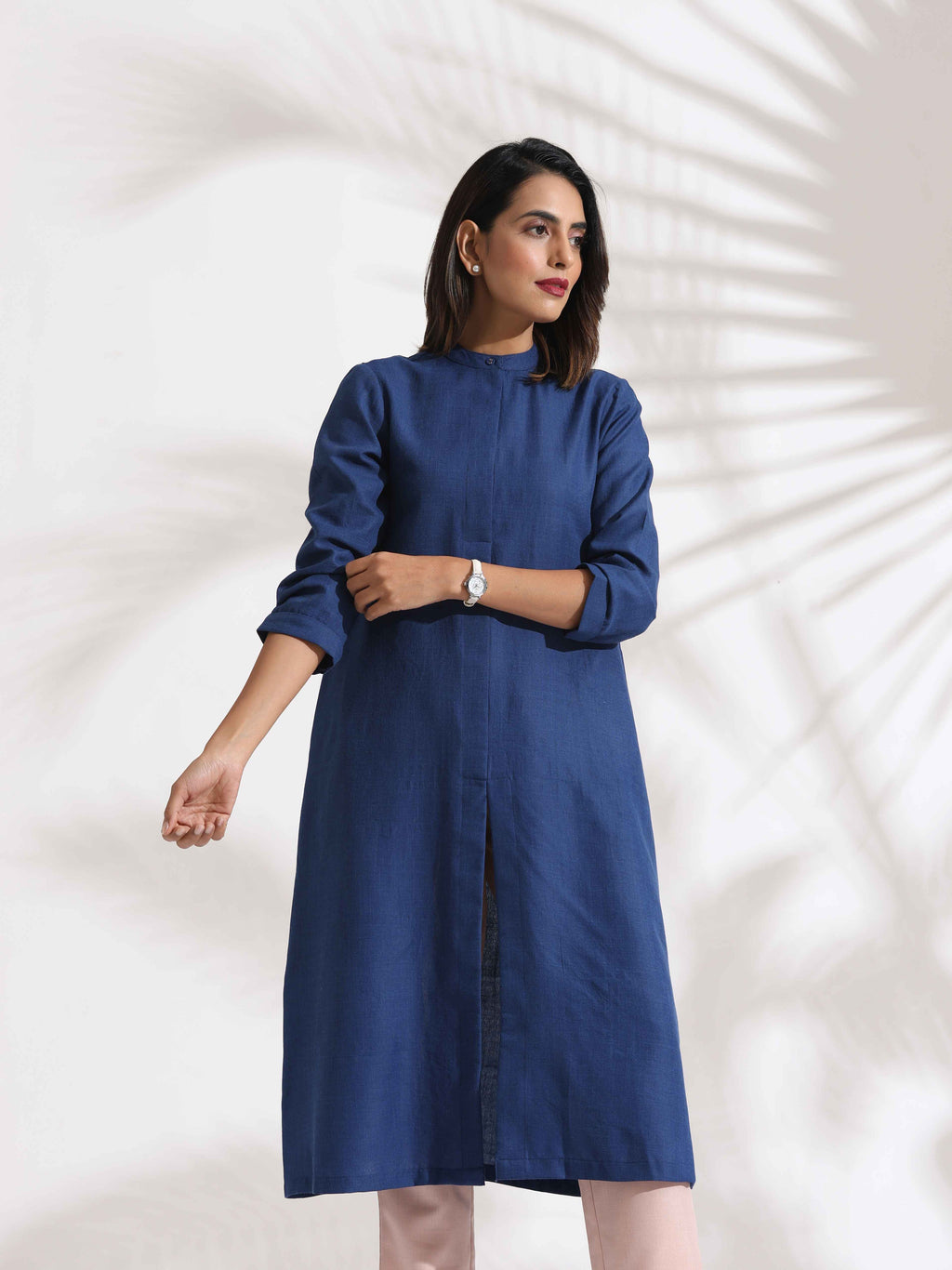 trueBrowns Blue Slub Kurta Set | Grocsy
