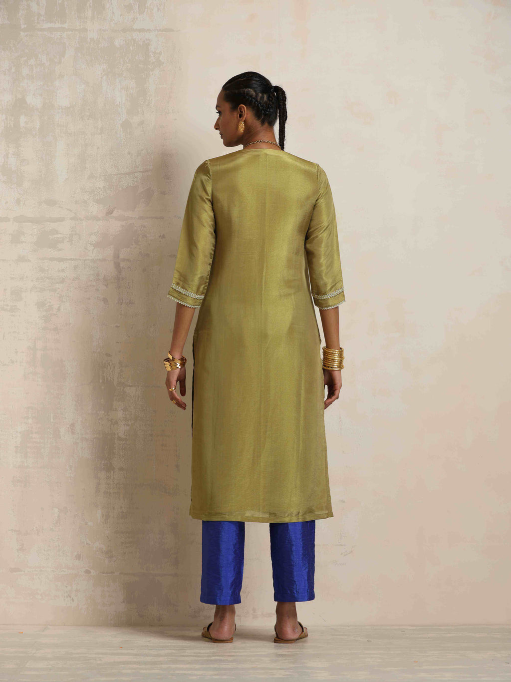 trueBrowns Green Tissue Straight Kurta Set | Grocsy