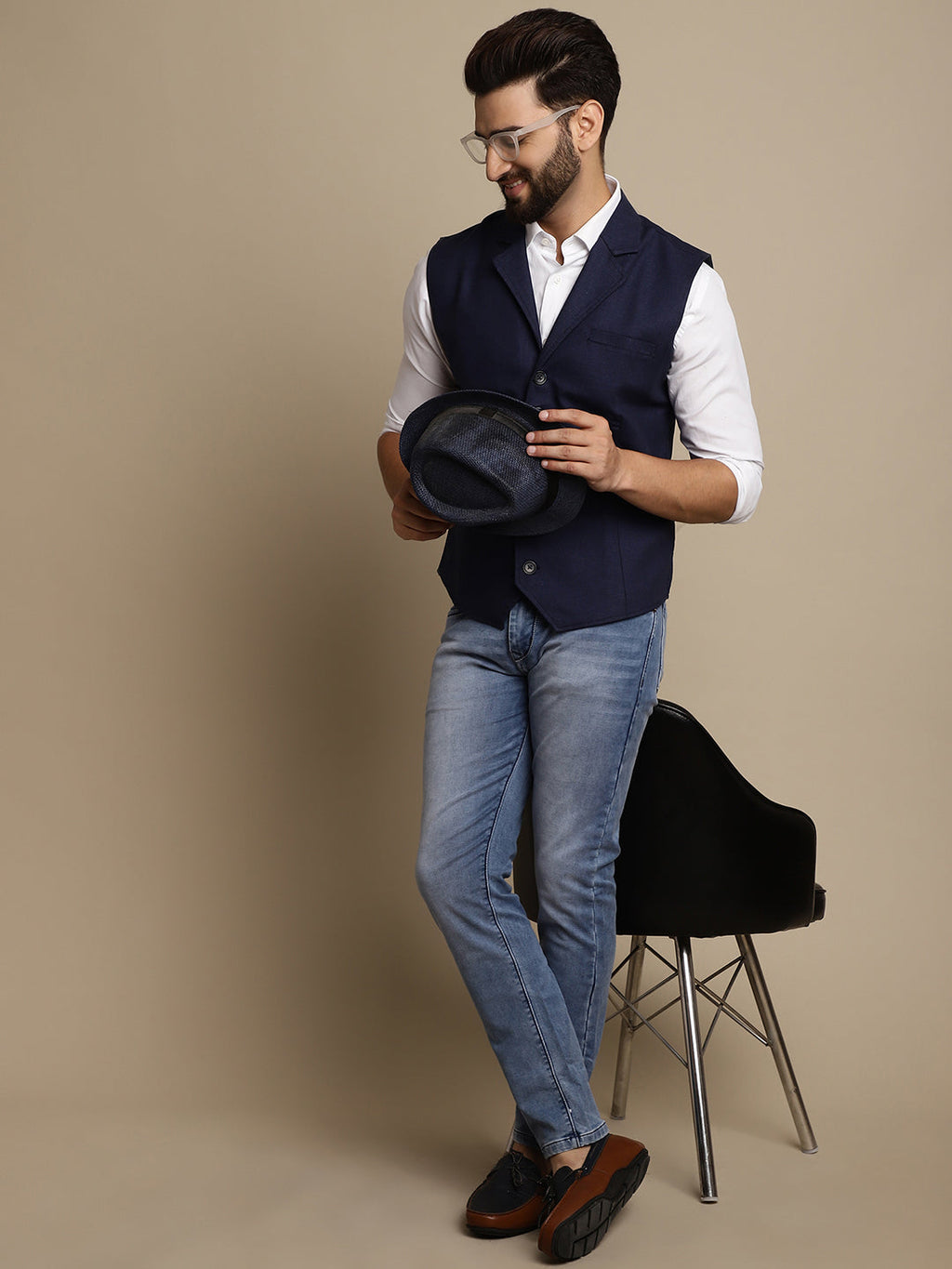 Even Apparels Men's Blue Waistcoat with Notched Lapel | Grocsy