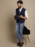 Even Apparels Men's Blue Waistcoat with Notched Lapel | Grocsy