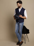 Even Apparels Men's Blue Waistcoat with Notched Lapel | Grocsy