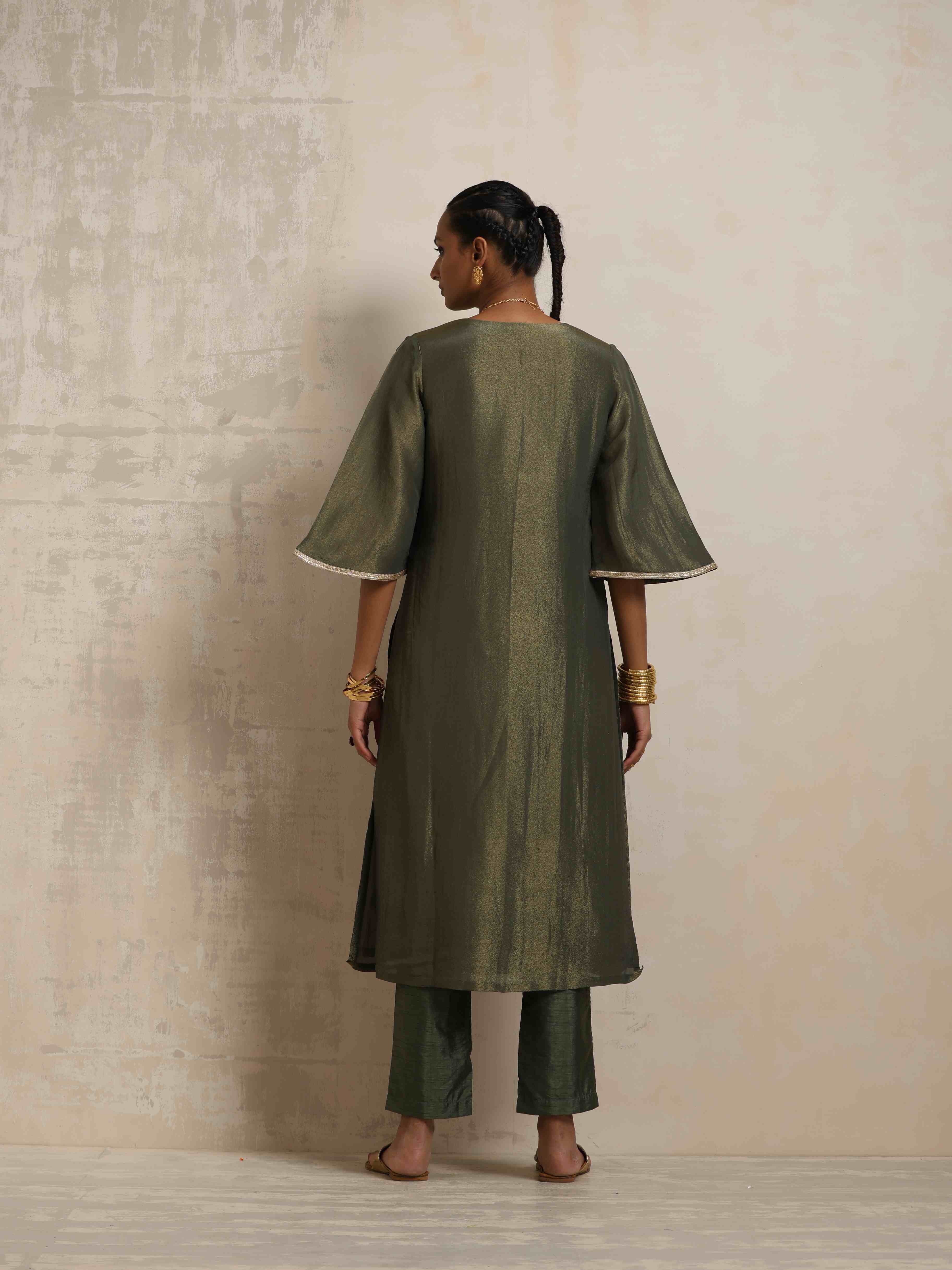 trueBrowns Green Tissue Kurta Set | Grocsy