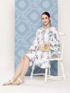 InWeave Women's White Floral Paisley Print Short Dress | Grocsy