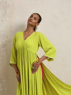 trueBrowns Lime Crinkle Anarkali Flared Kurta Set | Grocsy