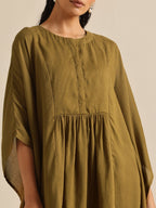 trueBrowns Olive Green Texture Doddy Kaftan Gathered Co-Ord Set | Grocsy