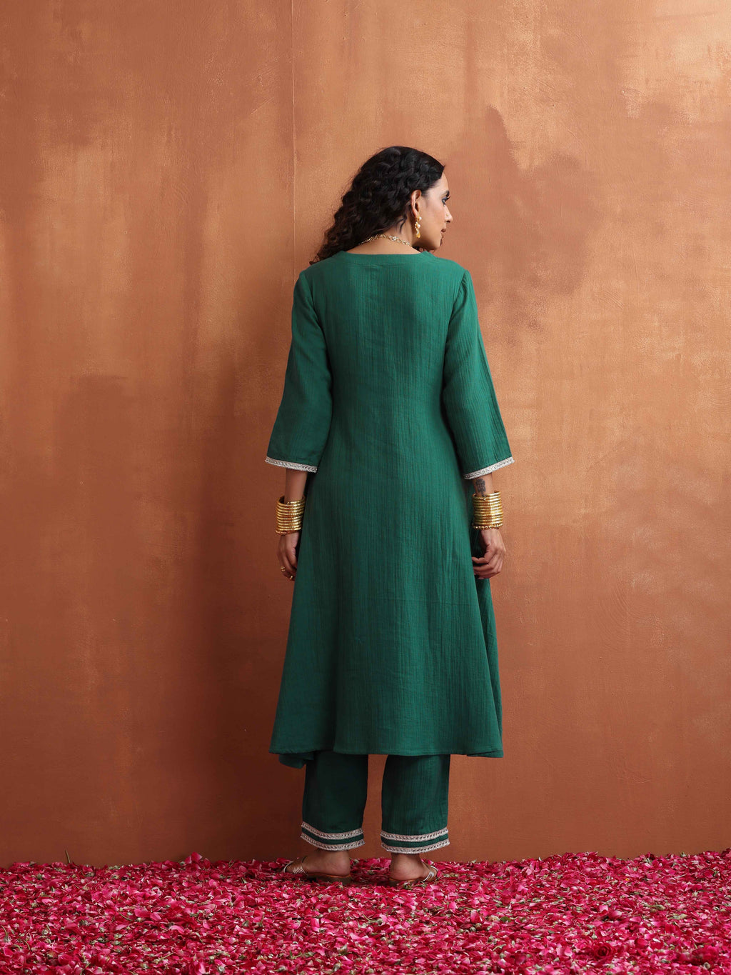 trueBrowns Green Cotton A-line Kurta Set | Grocsy