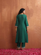 trueBrowns Green Cotton A-line Kurta Set | Grocsy