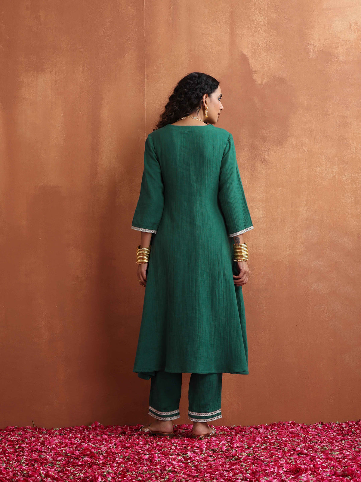 trueBrowns Green Cotton A-line Kurta Set | Grocsy