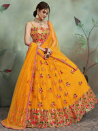 Tulsi Art Mustard Yellow Sequins Net Bridal Lehenga Choli | Grocsy