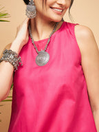 InWeave Women's Fuchsia Short Kurta Palazzo Set | Grocsy