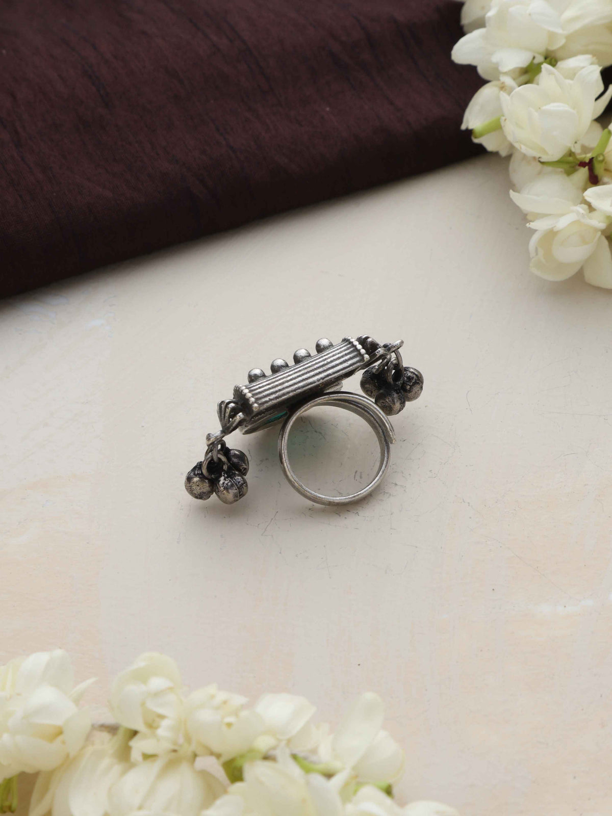 trueBrowns Silver Tone Stone Ghungroo Ring | Grocsy