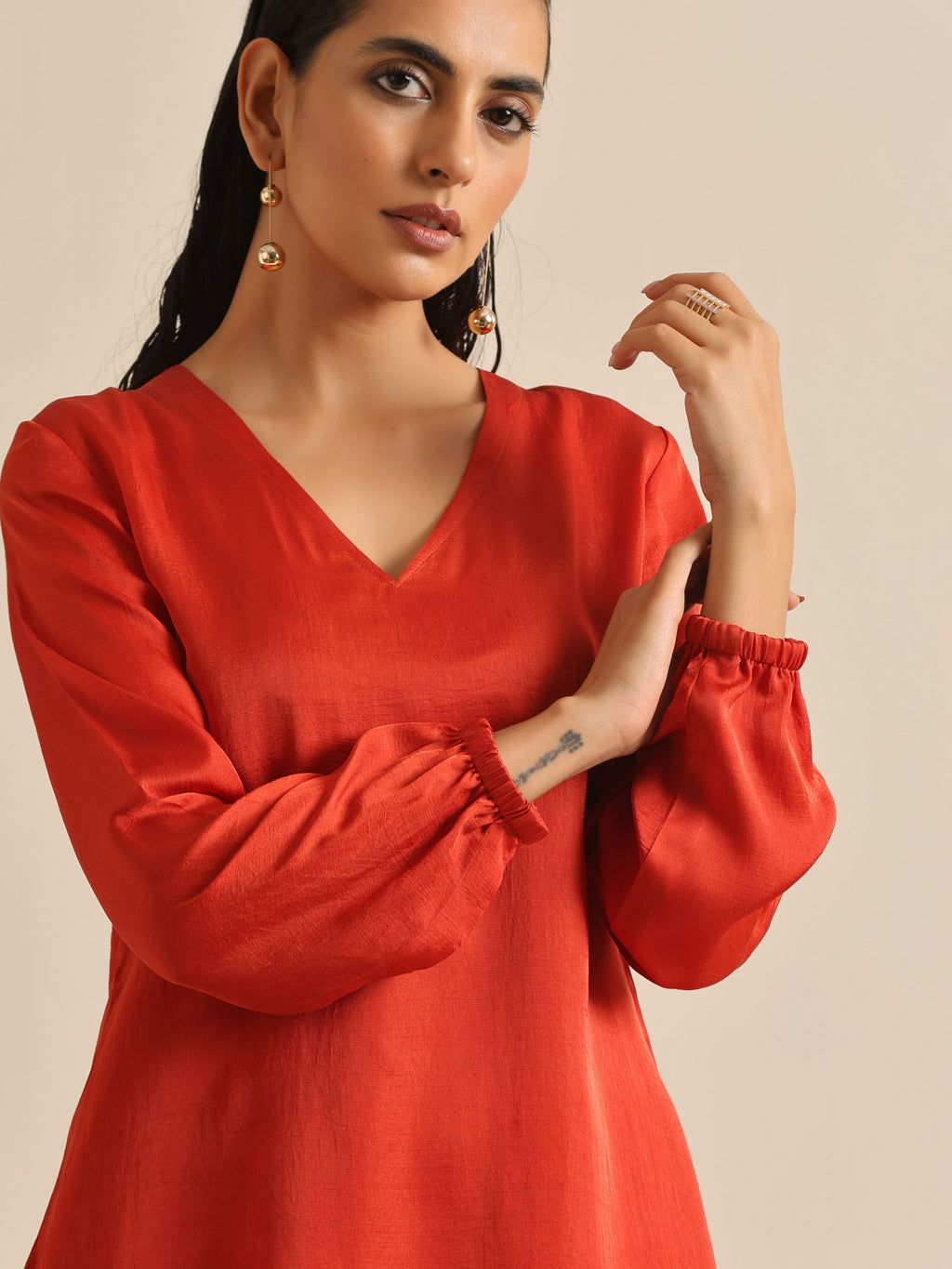trueBrowns Rust Silk Blend Short Co-Ord Set | Grocsy