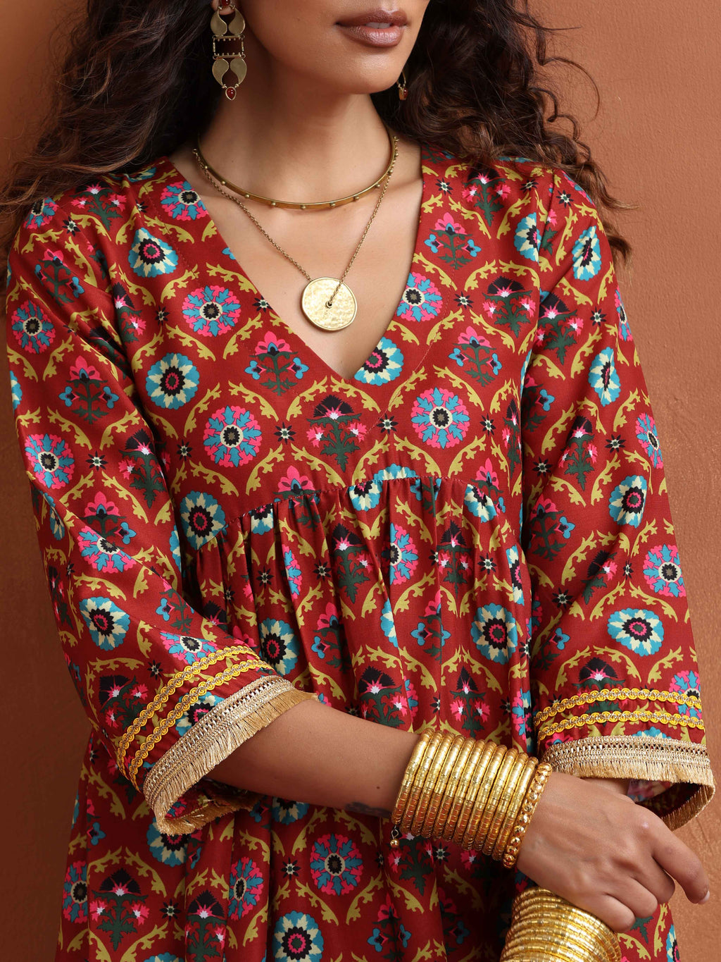 trueBrowns Maroon Flared Anarkali Kurta Set | Grocsy